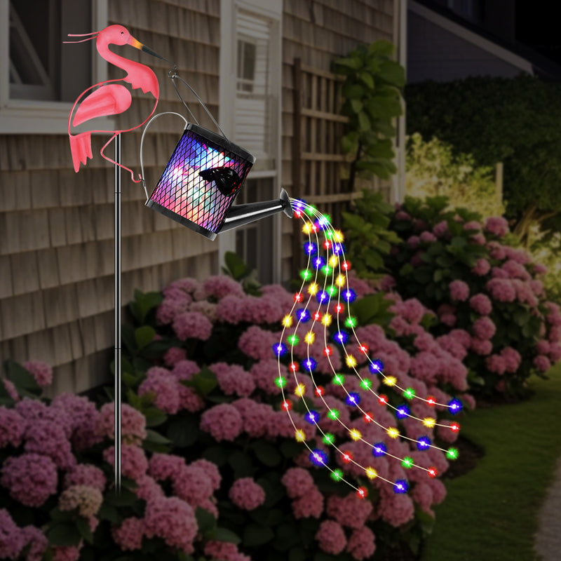 1pc Lámpara solar en forma de flamenco, lámpara decorativa para césped solar, farol colgante solar exterior, lámpara metálica solar para jardín, patio, terraza, camino o calle, iluminación decorativa para Navidad, Halloween y Acción de Gracias
