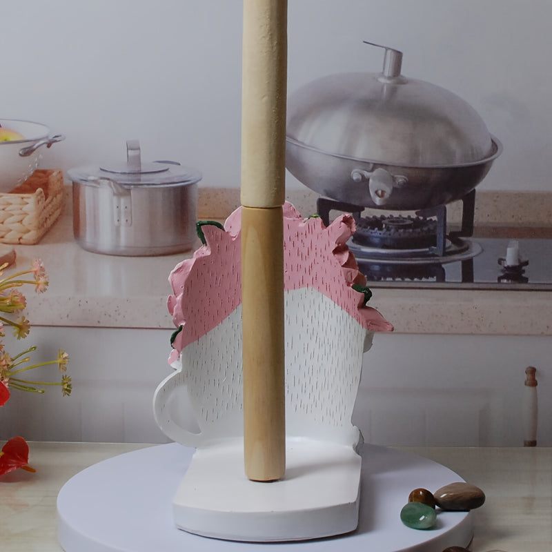 1pieza Elegante Diseño de Rosa de Resina Portarrollos de Papel con Base de Taza de Té con "Amor" - Ideal para Decoración de Cocina, Accesorio de Mostrador | Tema de Decoración de Flores | Loza de Cocina Duradera, Portarrollos de Papel