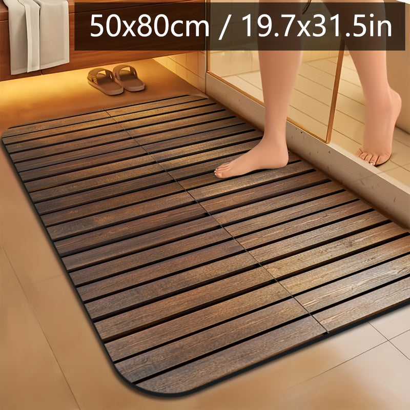 Alfombrilla Antideslizante de Barro de Diatomeas con Textura de Madera para Baño, Tapete Absorbente para Pie y Entrada