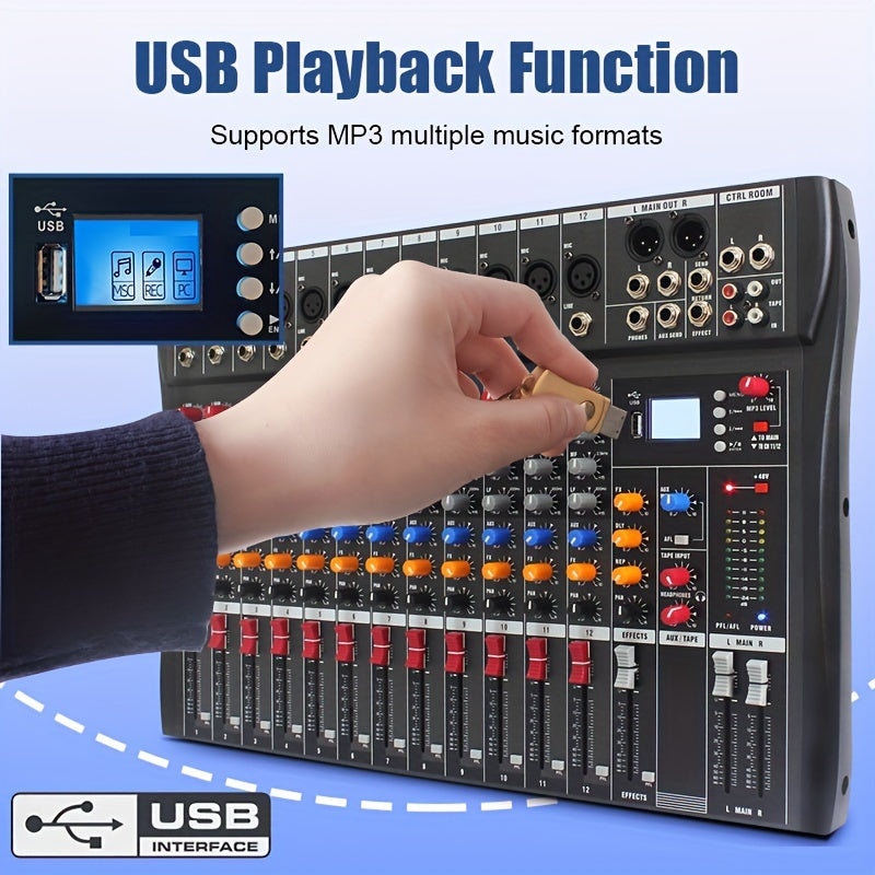 Consola de mezclas profesional NXG con USB, XLR, alimentación fantasma de 48V, entradas/salidas RCA - Material de aleación, funciona con fuente de alimentación 220-240V con enchufe europeo, opciones de 6/8/12 canales, efecto de reverberación DSP, no requ