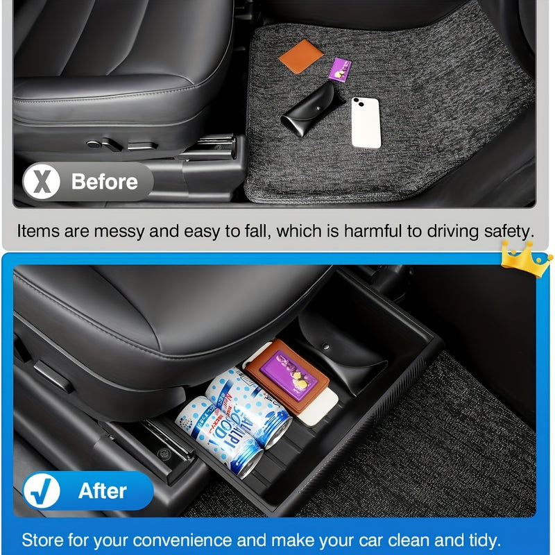 2-Pack para for TESLA Model Y 2021-2024 Impermeable para Asiento Debajo de la Caja de Almacenamiento con Organizador - Compartimento Oculto Deslizante del Lado del Conductor y del Pasajero, Material de Goma, Diseño Ahorro de Espacio