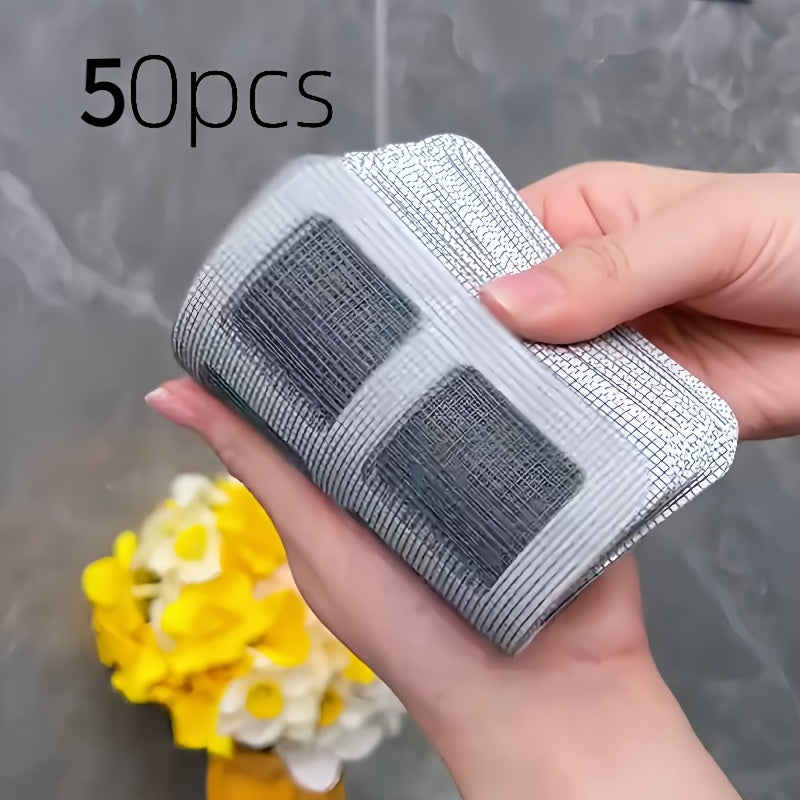 50/100 Pegatinas autoadhesivas para capturar cabello, adecuadas para duchas, fregaderos de cocina y desagües de baño - Prevención de atascos, tapas de desagüe a prueba de insectos, filtros de cabello para desagües de ducha.