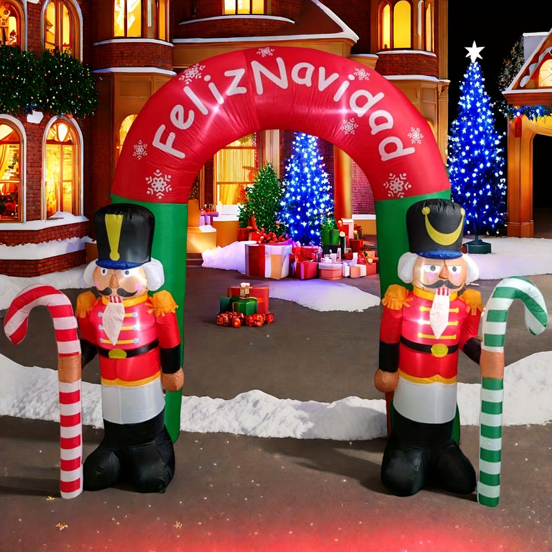 Arco inflable de soldado cascanueces navideño de 243.84 cm con luces LED - Poliéster 190T resistente, diseño vibrante en rojo y blanco para fiestas en el jardín, decoración navideña exterior, adornos inflables para exteriores, acento festivo en el jardín