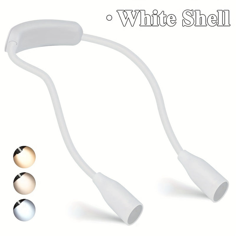 1pc Luz de Lectura para el Cuello con LED Flexible y 3 Modos de Color, Recargable por USB, Brillo Ajustable, Batería Duradera para la Cama, Tejer, Acampar y Actividades al Aire Libre, Negro/Blanco, Luz de Camping | Luz Llamativa | Acabado Metálico