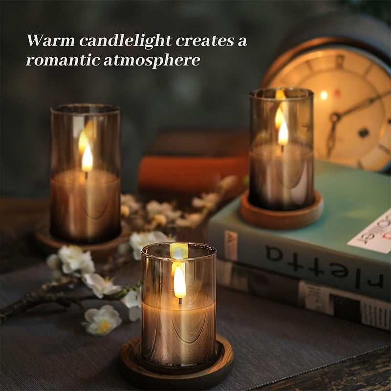 Juego de 3 velas sin llama, velas LED con batería, llama parpadeante, control remoto, ideal para hogar, dormitorio, propuesta de matrimonio, Navidad, Halloween, fiestas y decoración