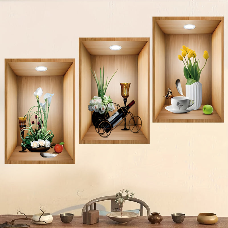 Adhesivo de Pared con Marco de Fotos de Flores y Plantas Verdes en 3D para Sala de Estar, Dormitorio, Estudio, Fondo de Pared del Hogar, Decoración de Entrada, Calcomanía de Pared Autoadhesiva de PVC