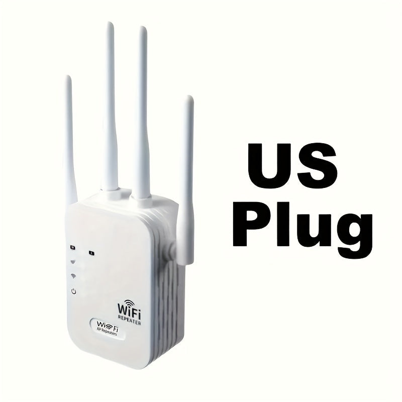 Momotor Extensor WiFi, Amplificador de Señal WiFi 2.4GHz (8500 pies cuadrados), Cobertura Fuerte y Penetración Profunda, Compatible con 35 Dispositivos, 4 Modos, Configuración Rápida, 4 Antenas 360°, Puerto Ethernet Incluido, Ideal para Hogar, Oficina, C