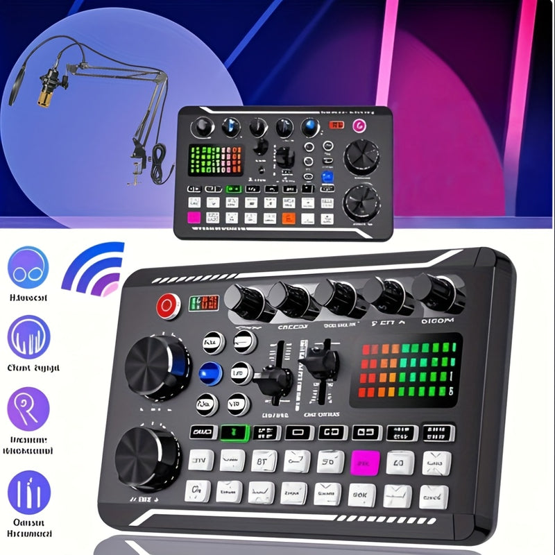 Tarjeta de sonido en vivo con interfaz de audio USB, efectos de mezclador DJ y cambiador de voz - Batería de litio recargable, equipo de estudio portátil para streaming, podcasting y gaming (Negro), Equipo para podcasting | Mezclador de audio moderno | T