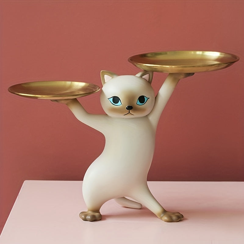 1 Estatua De Bandeja Para Gatos, Resina Nórdica, Accesorios De Decoración De Escritorio De Oficina En Casa Para Entrada De Dormitorio, Escultura De Almacenamiento De Contenedor De Dulces Para Llaves, Decoración De Habitación, Decoración Del Hogar