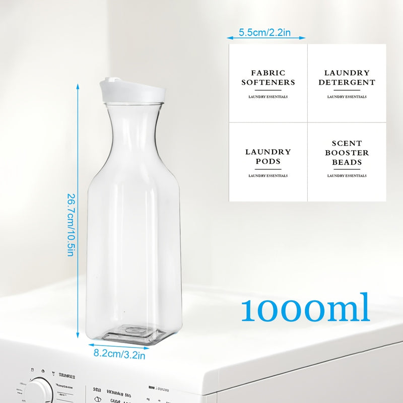 1pieza Dispensador de Loción, Dispensador Cuadrado de 1000Ml, Dispensador de Detergente para Lavandería, Dispensador de Suavizante de Plástico, Contenedor Líquido para Lavandería, Cans de Refuerzo de Aroma con 4 etiquetas, Organizador de Lavandería