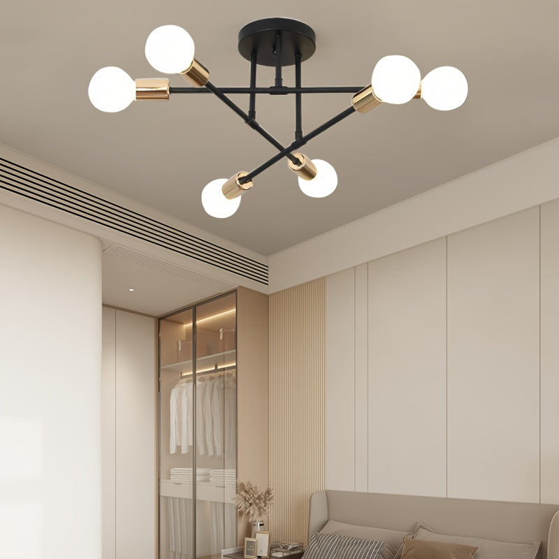 1pc Lámpara de Techo Semienterrada Moderna Negra Dorada con Acabado Metálico Pulido, Base para Bombilla E27 y Montaje Fijo para Dormitorio, Cocina, Sala de Estar, Comedor, Estudio, Lámpara de Techo para Cocina | Iluminación Elegante | Bombillas Metálicas