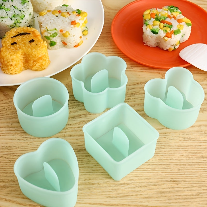 5piezas Molde de Arroz Creativo Conjunto de Moldes de Arroz para Hacer Sushi DIY Herramienta de Horneado Molde de Estampado Material PP Sin Carga de Varillas de Magnesio Sin BPAPP Herramientas de Estampado para Hacer Comida