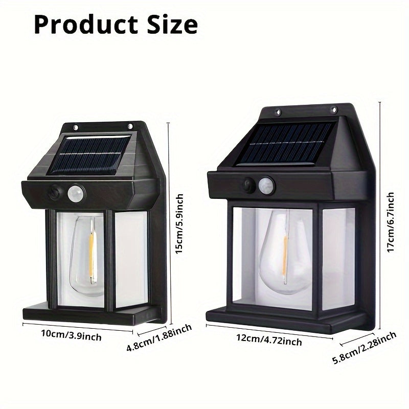 1 pieza de luz para pared exterior, 2 tamaños disponibles, luz solar para patio, luz de pared con sensor de movimiento, tres modos de iluminación, material ABS, luz para exteriores sin necesidad de cableado, adecuada para porche, patio y jardinería