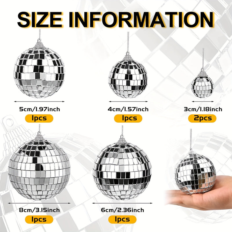6 piezas de decoración colgante de bolas de disco de espejo | Adecuado para clubes, escenarios y fiestas de los 70. Bolas de disco plateadas - Decoración de verano para el Día del Padre.