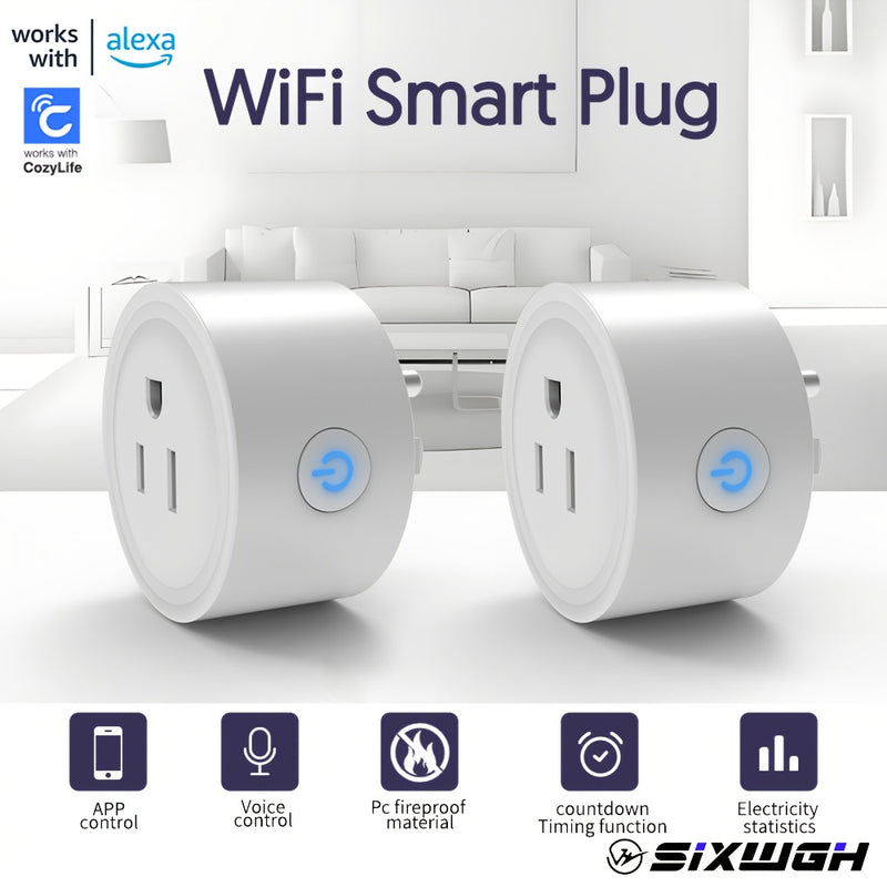 WGHUIS Enchufe Inteligente, Toma WiFi para Hogar Compatible con Alexa y Google Home, Control Remoto y Función de Temporizador, Solo 2.4GHz, App Cozylife
