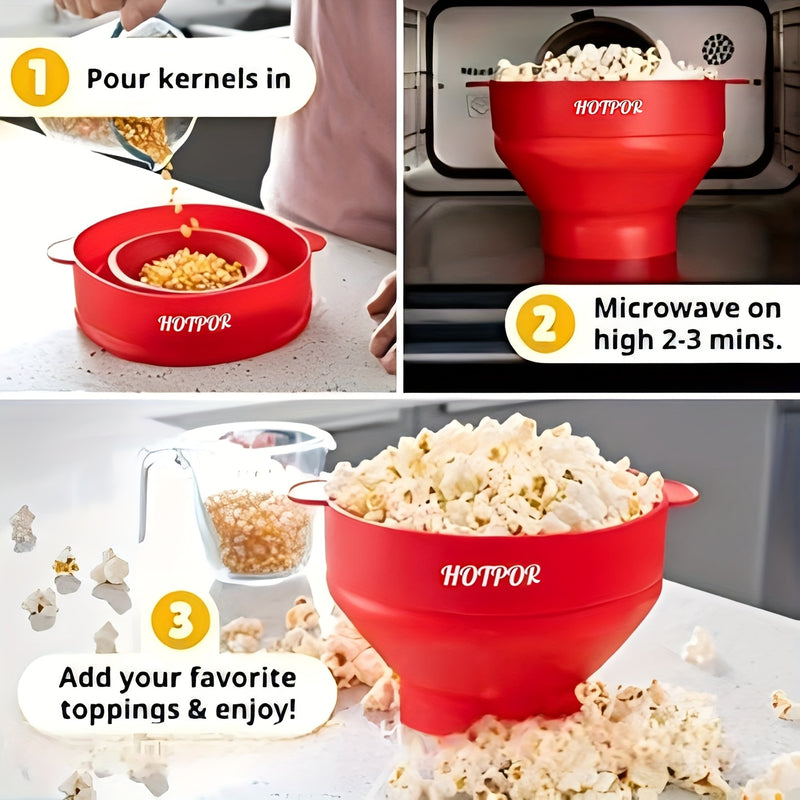 1 ud. Hacedor de Palomitas de Maíz para Microondas HOTPOP - Capacidad Grande de 3L, Bol Plegable Sin BPA, Apto para Lavavajillas, Varios Colores, Sin Necesidad de Electricidad para Noches de Cine en Familia y Fiestas, Regalos de Palomitas, Diseño Plegabl