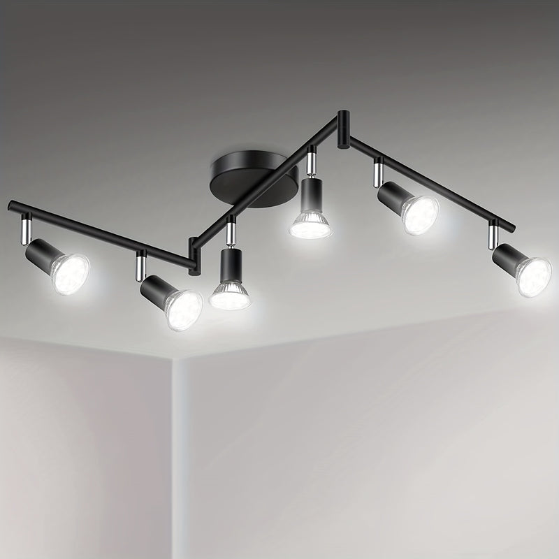 Kit de iluminación de pista LED de 6 luces, reflector de techo negro de 6 vías, soporte de lámpara giratorio flexible, luz de pista no incluye bombillas, las bombillas deben ser compradas por el usuario