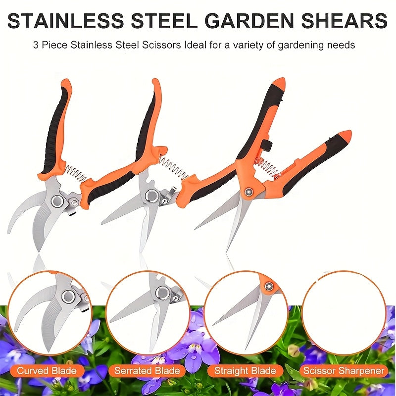Juego de 4 Tijeras para Jardín, Tijeras de Acero Inoxidable para Jardinería, Tijeras para Huerto, Tijeras para Recoger Frutas, Tijeras para Podar Ramas, Herramientas de Jardinería (color aleatorio)