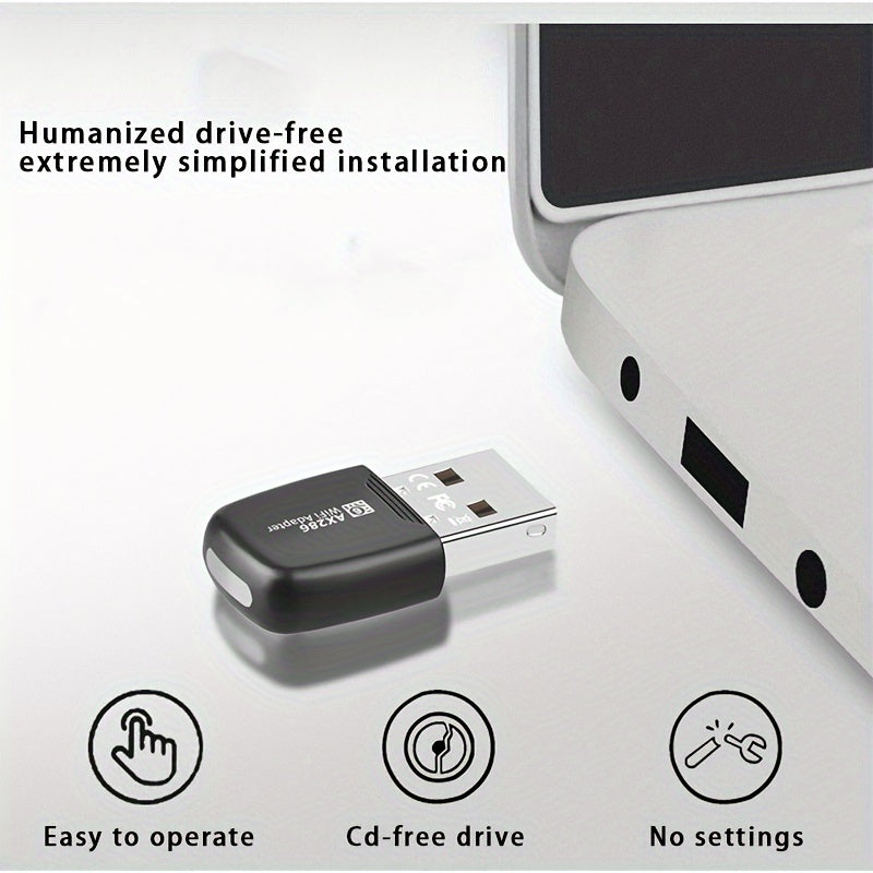 Adaptador sin varillas WiFi6 USB de 286Mbps, Tarjeta LAN inalámbrica para escritorio y portátil, 2.4 GHz, compatible con el protocolo sin varillas 802.11ax, mejor transmisión y cobertura, mayor rendimiento a través del muro, solo compatible con Windows/7