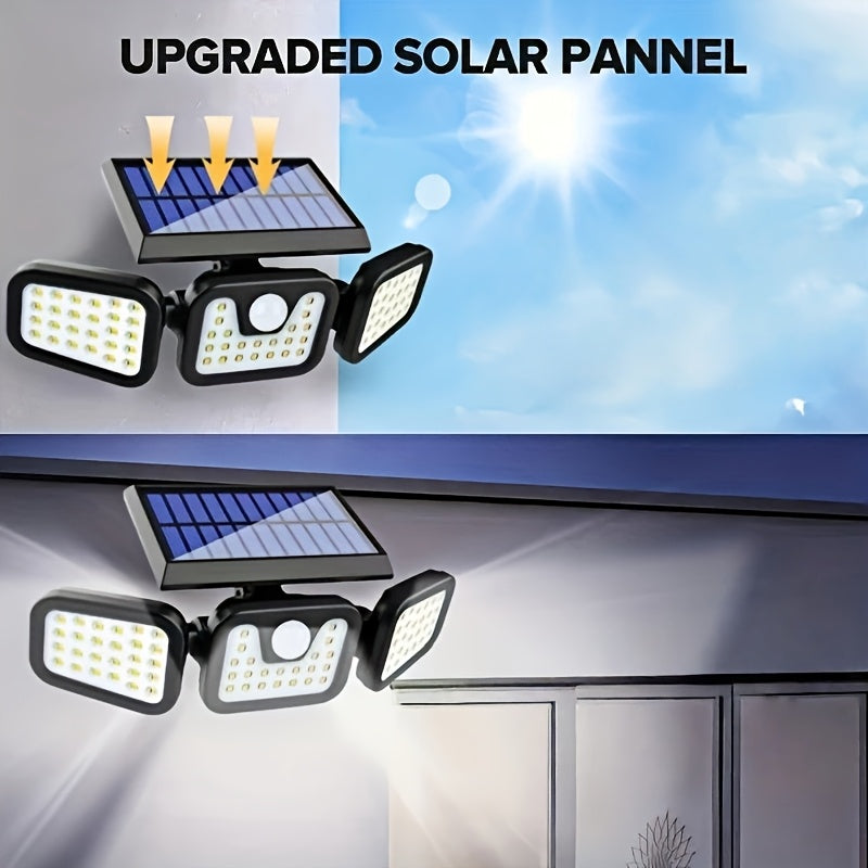 Lámpara de pared LED solar con tres cabezales separados, sensor exterior, impermeable IP55, patio, iluminación, lámpara de pared, luz de emergencia-9