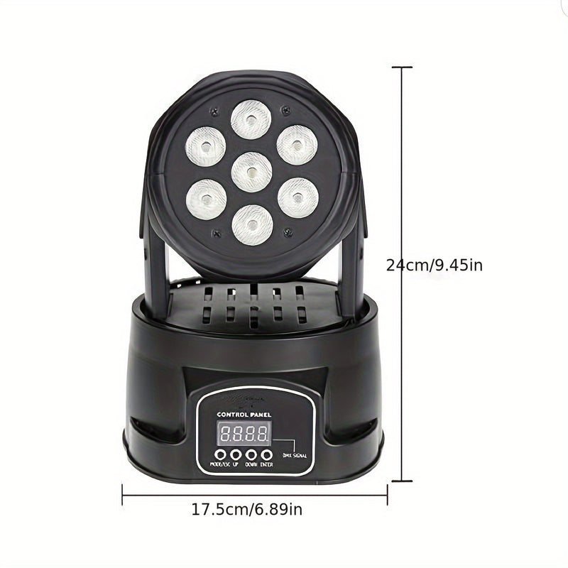 Mini Luz DJ RGBW 7x8W con Activación por Sonido, Control DMX - Ideal para Fiestas, Clubes, Conciertos, Bodas, Eventos de Discoteca - Negro, Efectos de Iluminación de Discoteca|Mejorador de Ambiente de Club|Función de Pantalla Digital, Accesorios de DJ