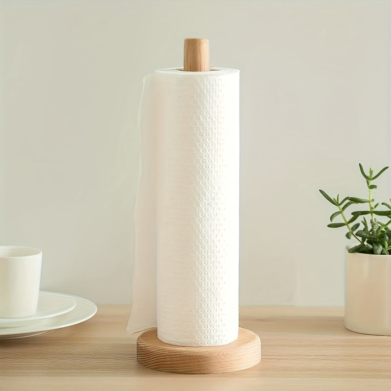 1pc Porta Pañuelos Simple - Dispensador de Madera Independiente para Cocina y Baño, Soporte Redondo para Encimera, Barra de 9.6 Pulgadas de Altura, Base de 3 Pulgadas de Diámetro, Instalación Autoadhesiva