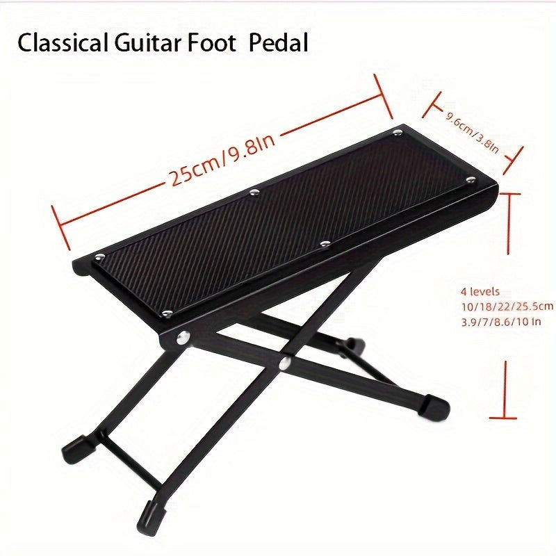 Delicia del ProGuitarrista - Pedal de Guitarra Metálico Ajustable de 4 Niveles con Diseño Plegable, Reposapiés Ergonómico y Construcción Duradera para una Experiencia de Juego Mejorada