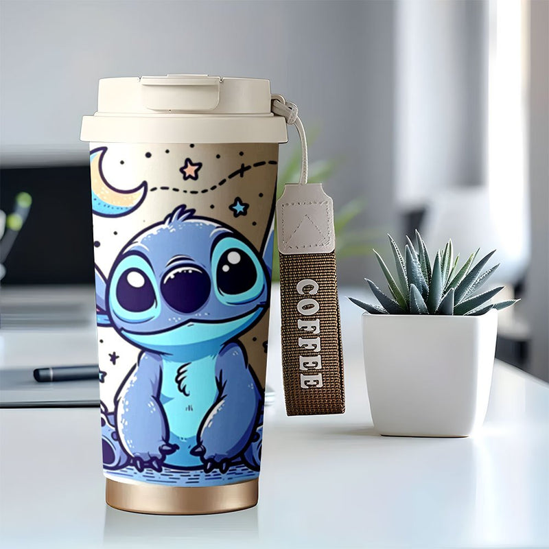 Taza de viaje de acero inoxidable Stitch de 18oz - Aislamiento de doble capa, Diseño de dibujos animados lindo, Ideal para bebidas calientes y frías, Perfecto para uso en coche, Taza de viaje para café