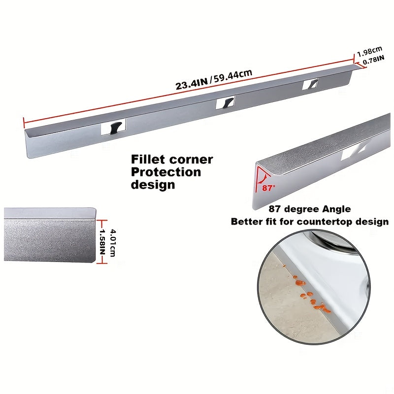 2 piezas de aleación de aluminio para cubrir la brecha de la estufa de la encimera - Protectores laterales de estufa - Relleno de brecha para estufa y encimera - Prevenir derrames, mantener la cocina ordenada (Plata - 59,44 cm)