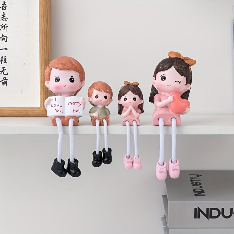 Encantadora Figura de Familia de Dibujos Animados - Muñecos Colgantes de Resina para Decoración del Hogar y Coche, Regalo Perfecto para Inauguración de Casa