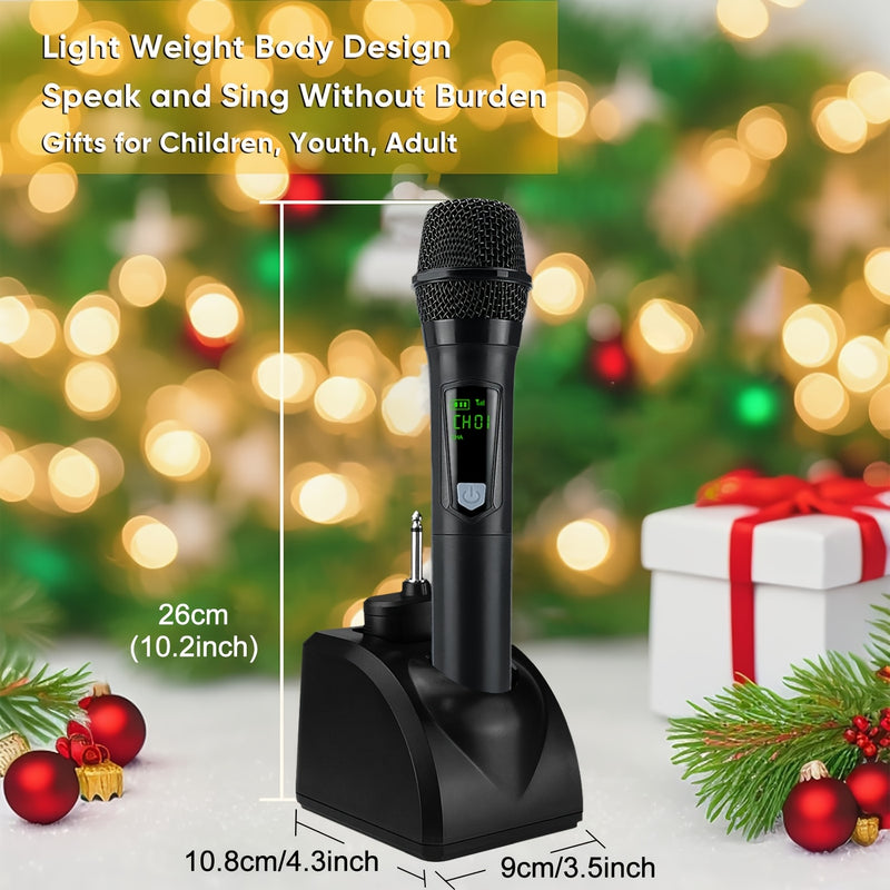 Micrófono inalámbrico portátil Y108 de Heikuding con adaptador de 3,5 mm, recargable por USB 2,4 GHz, indicador de batería y control de volumen, diseño ergonómico para actuaciones en vivo, conciertos, bodas, karaoke, micrófono para cantar, equipo de conc