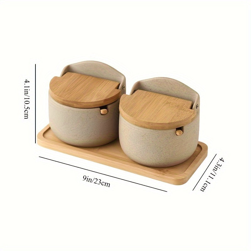 2/3 piezas/Set, Set de ollas de condimento, olla de especias de cocina, recipientes de condimento, olla de glutamato monosódico de cerámica, salero y pimentero con bandeja, recipientes de pimienta, almacenamiento de condimentos con tapa, caja de almacena