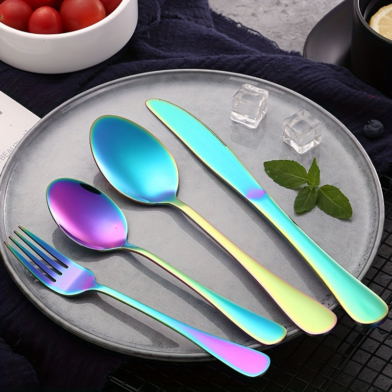 Juego de 24 piezas de cubiertos de acero inoxidable 1010, incluye cuchillos, tenedores, cucharas, cucharas de postre y cucharitas, ideal para cocina en casa, hotel, restaurante, fiestas, bodas y regalos