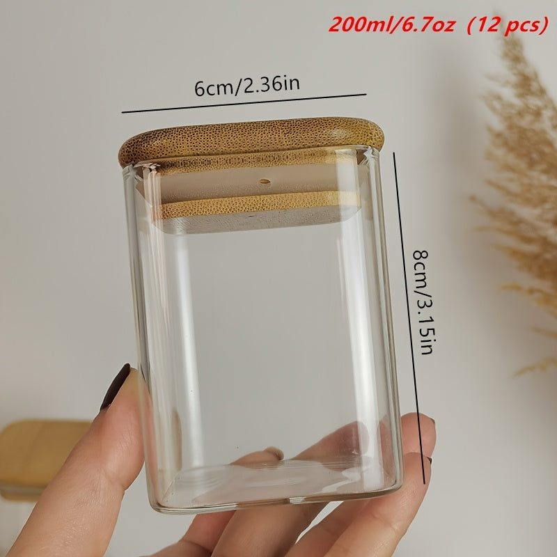 12-Pack 200ml Frascos de Almacenamiento de Vidrio de Alta Borosilicato con Tapas de Tapa Abatible, Lavado a Mano, Reutilizables, Contenedores Redondos Multiusos para Despensa de Cocina, No Se Necesita Electricidad
