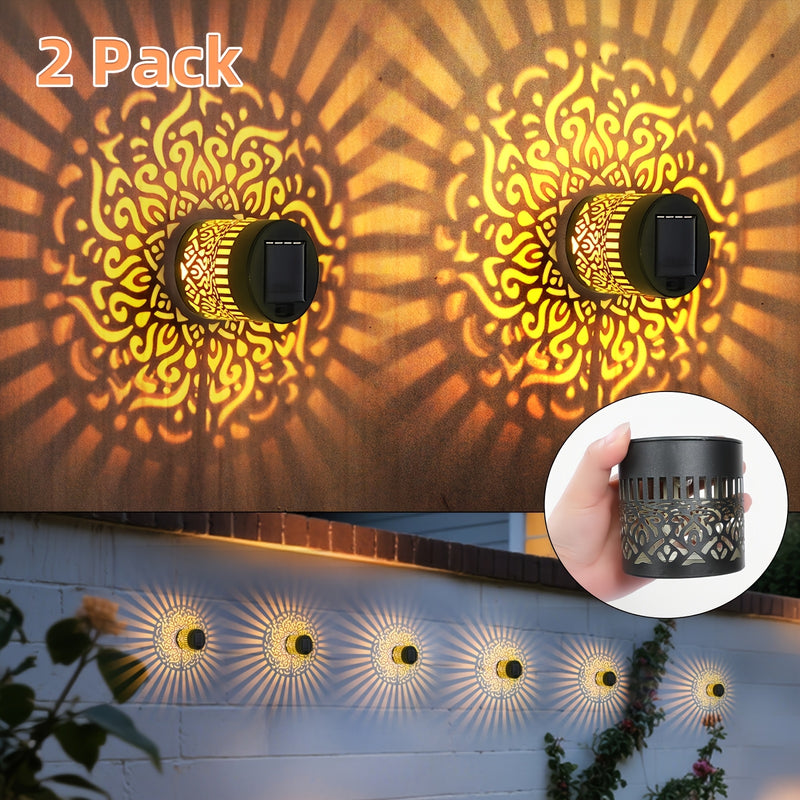 2-Pack Luces Solares para Valla con Diseño de Corte, Iluminación LED Solar para Jardín y Patio Exterior