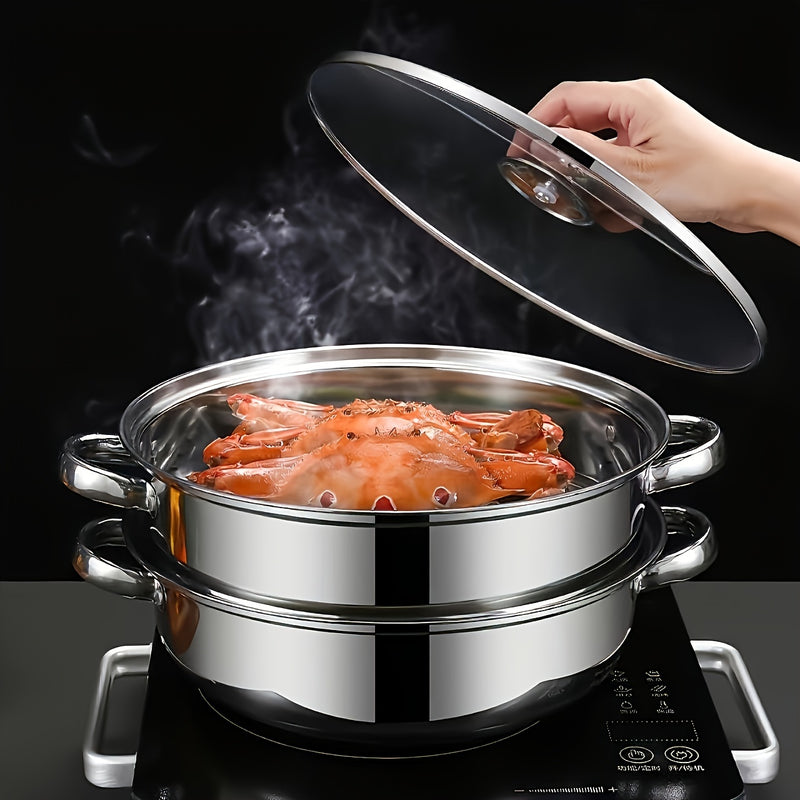 Set de vaporizador de acero inoxidable - 1 pieza de doble capa, diseño engrosado, compatible con inducción y estufa de gas, ideal para cocinar y hostelería, uso adulto