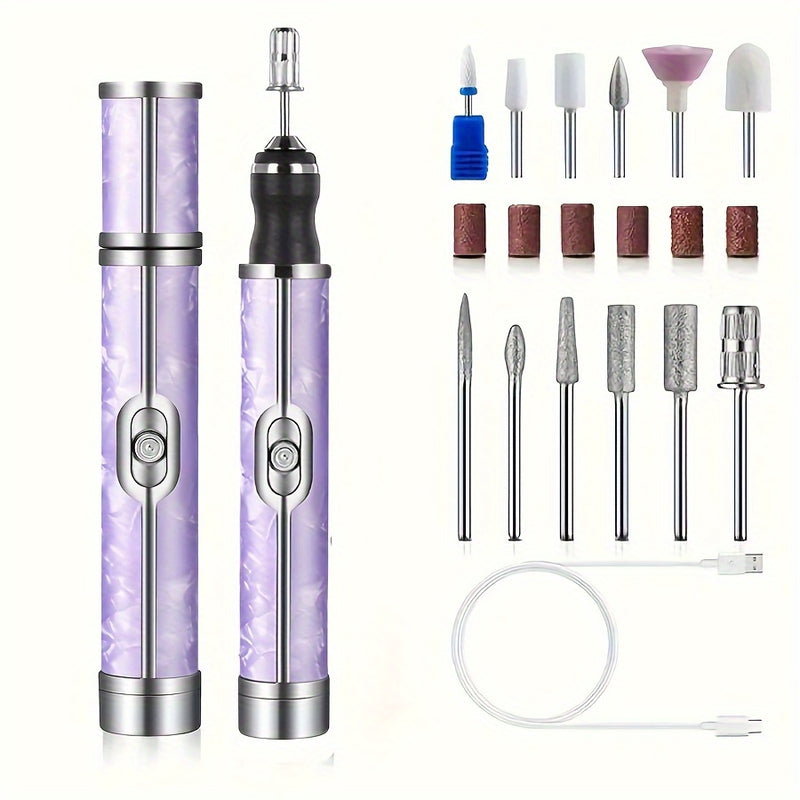 Polidor de uñas eléctrico - 12 piezas, juego de taladro de uñas, lima de uñas gruesa multifuncional, carga tipo C, batería de 180 mAh, polidor de uñas eléctrico de 4 velocidades para principiantes y profesionales, herramienta de desbridado y modelado de