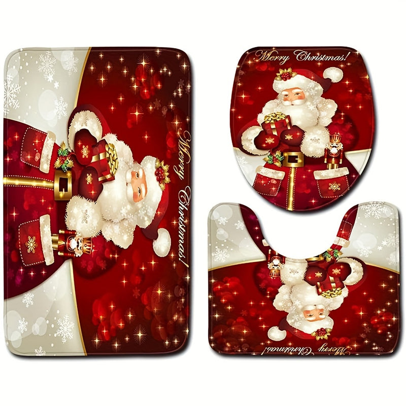 Juego de Baño Navideño, Alfombrilla Antideslizante Santa Claus, Cubre Inodoro en Forma de U, Accesorios Decorativos para el Baño, Regalo de Navidad/Halloween, Decoración Festiva