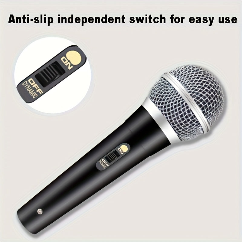 Micrófono inalámbrico de 6,35 mm con diseño de mano dinámico, electrodos activos y construcción metálica - Anti-interferencia, con enchufe de 6,35 mm para alimentación, negro - Ideal para cantar, reuniones, fiestas en casa, karaoke, micrófono para comput