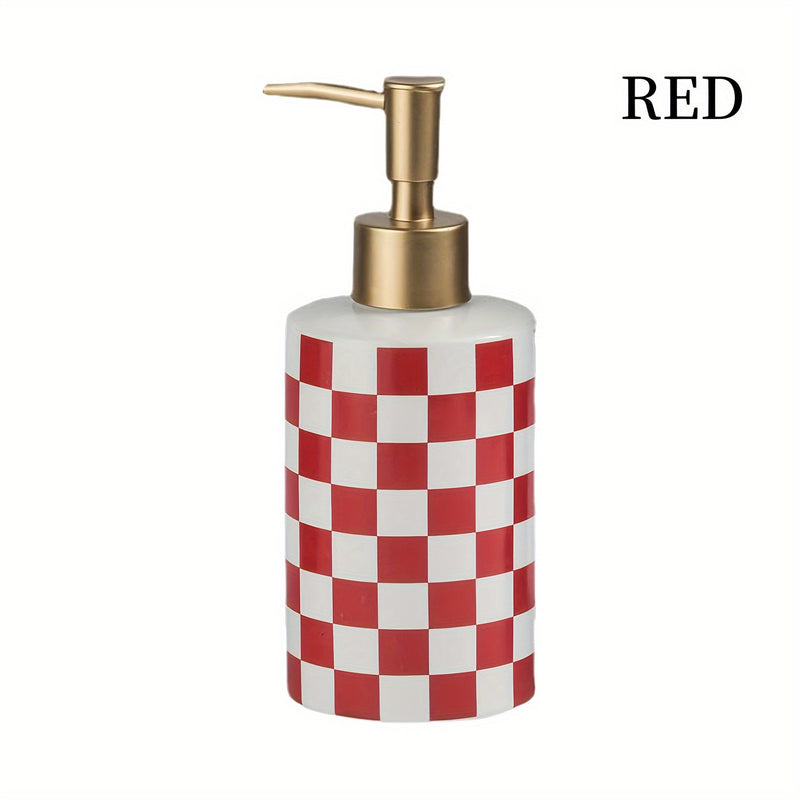 Dispensador de Jabón de Cerámica a Cuadros con Bomba Dorada Mate Antioxidante, Dispensador Decorativo para Baño o Cocina