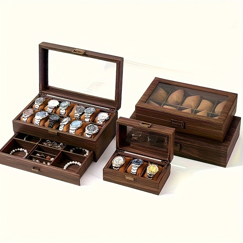 Organizador de relojes y joyas de lujo de 12 ranuras con tapa de vidrio - Almacenamiento de doble capa para relojes, anillos, gafas de moda - Ideal para hombres, mujeres, parejas - Regalo perfecto para bodas, cumpleaños, Pascua, Día del Padre - Resistent
