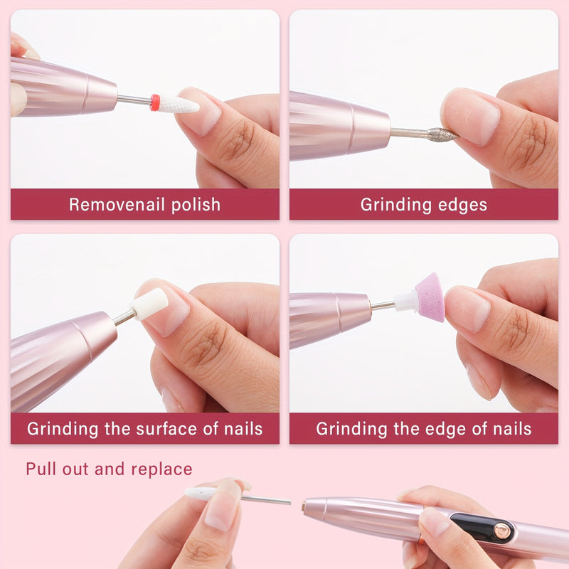Kit de Taladro para Uñas Recargable sin varillas - Lima Eléctrica Profesional sin Cable con Velocidades Ajustables, Bajo Ruido y Vibración, Base de Carga Inalámbrica y Batería de Larga Duración para Manicura en Gel y Acrylic