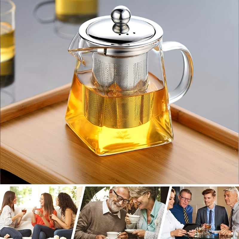 Juego de Tetera de Vidrio con Infusor de 1 pieza de 350/550/750 ml Resistente al Calor y Engrosada para Preparar y Infundir Té Doble Uso