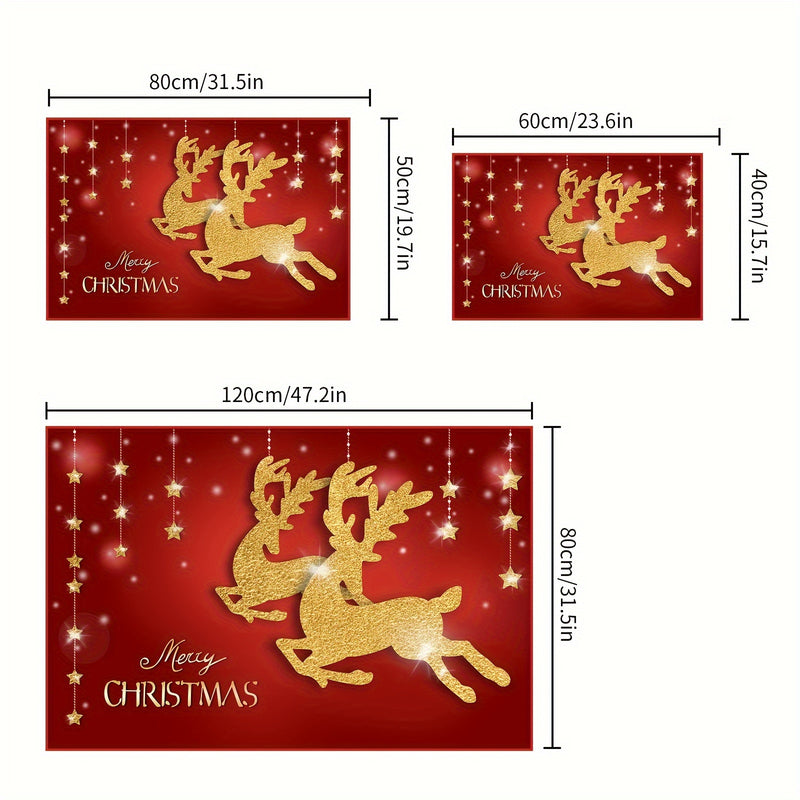 1pc Alfombra de Puerta Navideña Festiva, Antideslizante con Diseño de Reno y Árbol, Textil de Poliéster Lavable a Máquina para Decoración de Jardín Interior/Exterior, Alfombra de Navidad para la Puerta Principal, Ideal para Navidad