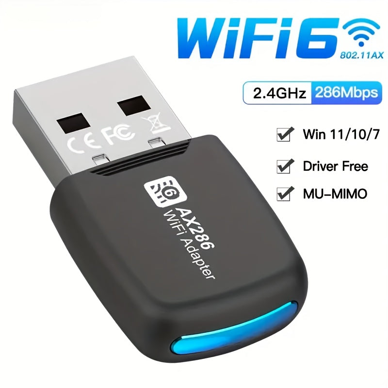 Adaptador WiFi 6 sin varillas - Doble Banda de 286Mbps, Alta Velocidad y Largo Alcance, Actualización USB para Windows 7/8/10/11, Compatible con Portátiles, Escritorio, Hogar/Ocio/Streaming - Plug & Play, Sin Controladores Necesarios, Conexión Inalámbric