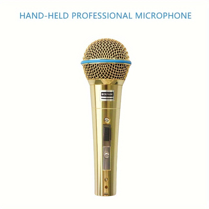 Micrófono dinámico profesional dorado con cable, sensación suave, conector de 6.35 mm, material plástico, ideal para karaoke, fiestas, bodas y regalos de Navidad