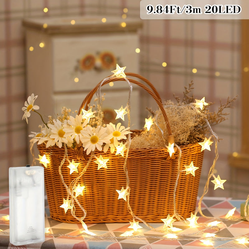 1pz Luces de Cadena 10, 20, 30, 40, 80, Estrellas LED con Caja de Batería, Luces de Hadas para Bodas y Año Nuevo, Blanco Cálido