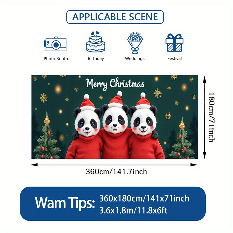 Banner de puerta 2D, 1 unidad, Decoración navideña Panda y Oso Navideño, Poliéster, Ideal para decoraciones de Navidad, fiestas hawaianas, bodas, fondos de habitación o jardín exterior