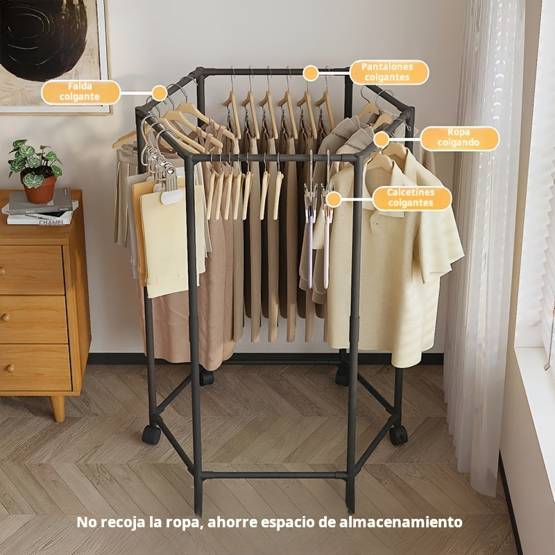 Perchero hexagonal giratorio con ruedas – Tubo de metal resistente de 16 mm, colgador de ropa vertical independiente, diseño portátil para almacenamiento y exhibición eficiente de ropa, negro/blanco, organizador para lavandería | Diseño hexagonal | Const