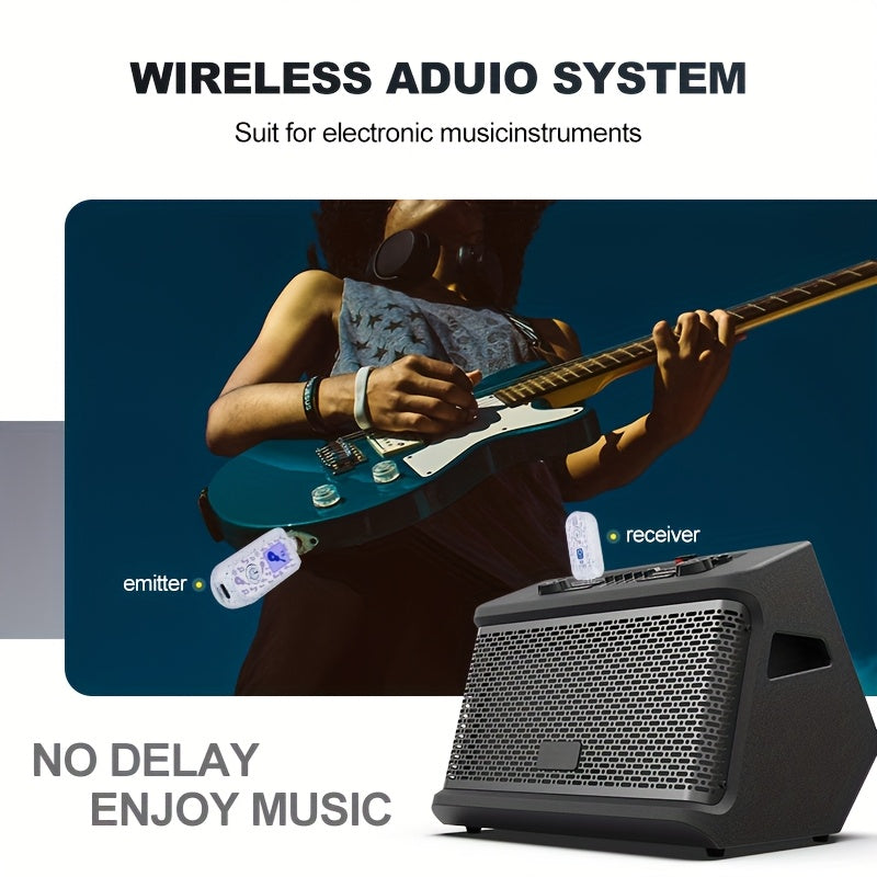YAMNWEO Sistema sin varillas de Guitarra 2.4GHz XLR - Audio en Tiempo Real 48K/16bit, Batería Recargable y Alimentación USB, Compatible con Guitarra Eléctrica, Bajo, Saxofón - Blanco, Transmisión para Instrumentos Musicales, Diseño Elegante del Transmiso